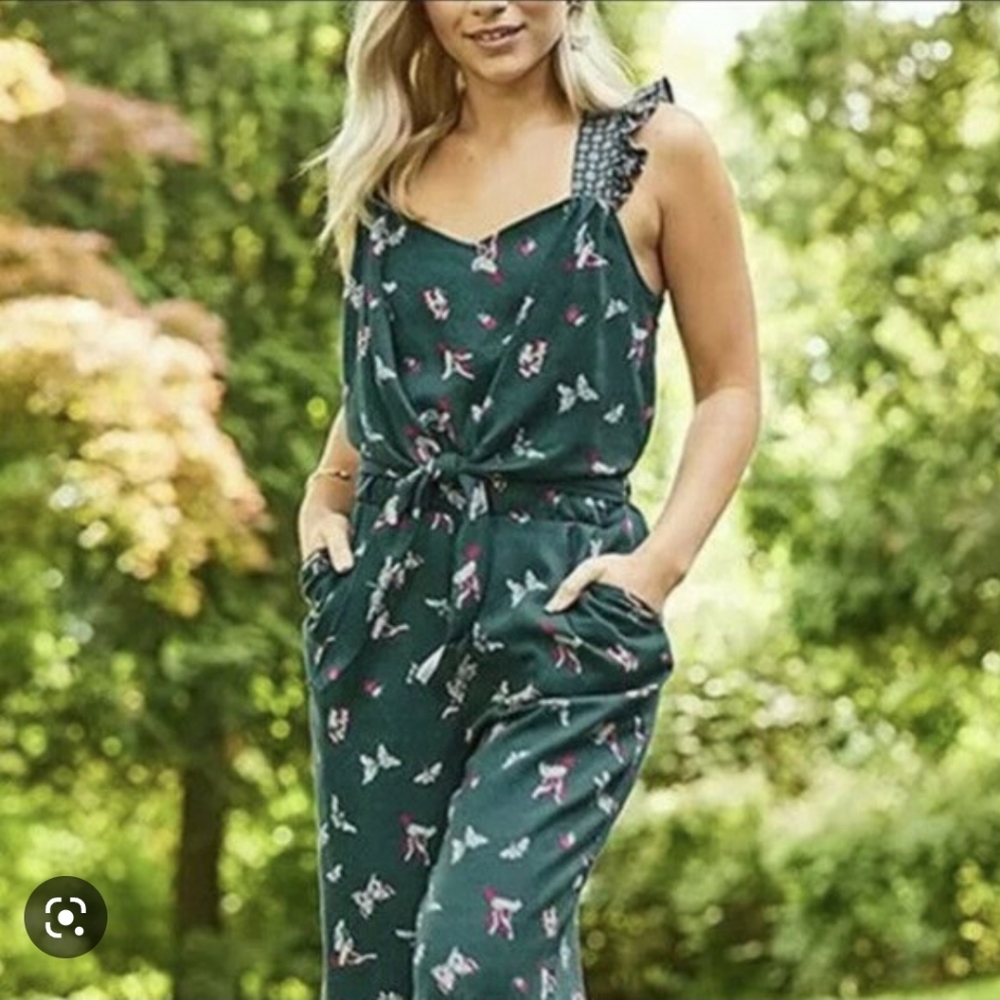 NWT Matilda Jane Hummingbird Jumper Romper Women's Green Tie Front Size Small